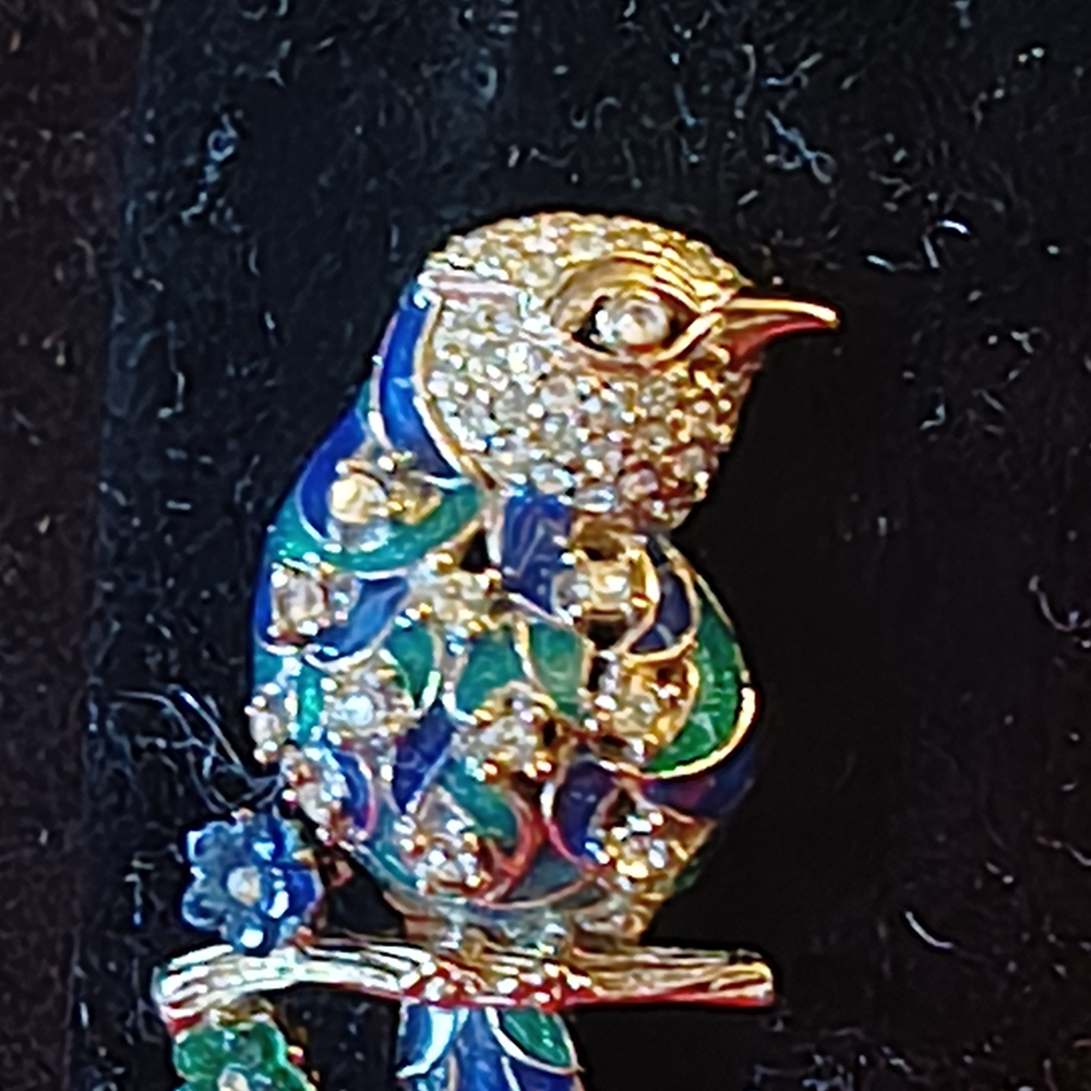 Elegant Crystal Bird Brooch - Blue and Gold